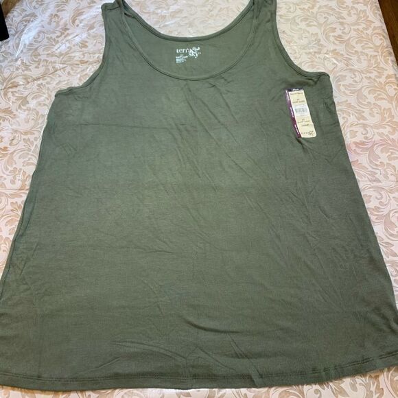 Terra & Sky Tank Top Olive Green Modal Rayon Fitted Soft Stretchy Sexy Sz 2X NWT - Picture 1 of 5